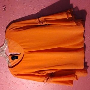 ByBy, chiffon like, orange ,flair sleeved blouse